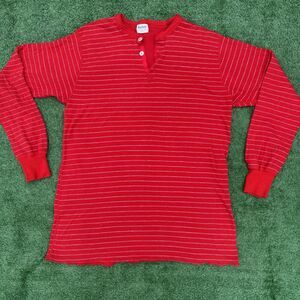 Vintage Duofold Two Layer Thermal Henley Shirt XL Red Striped Cotton Wool USA